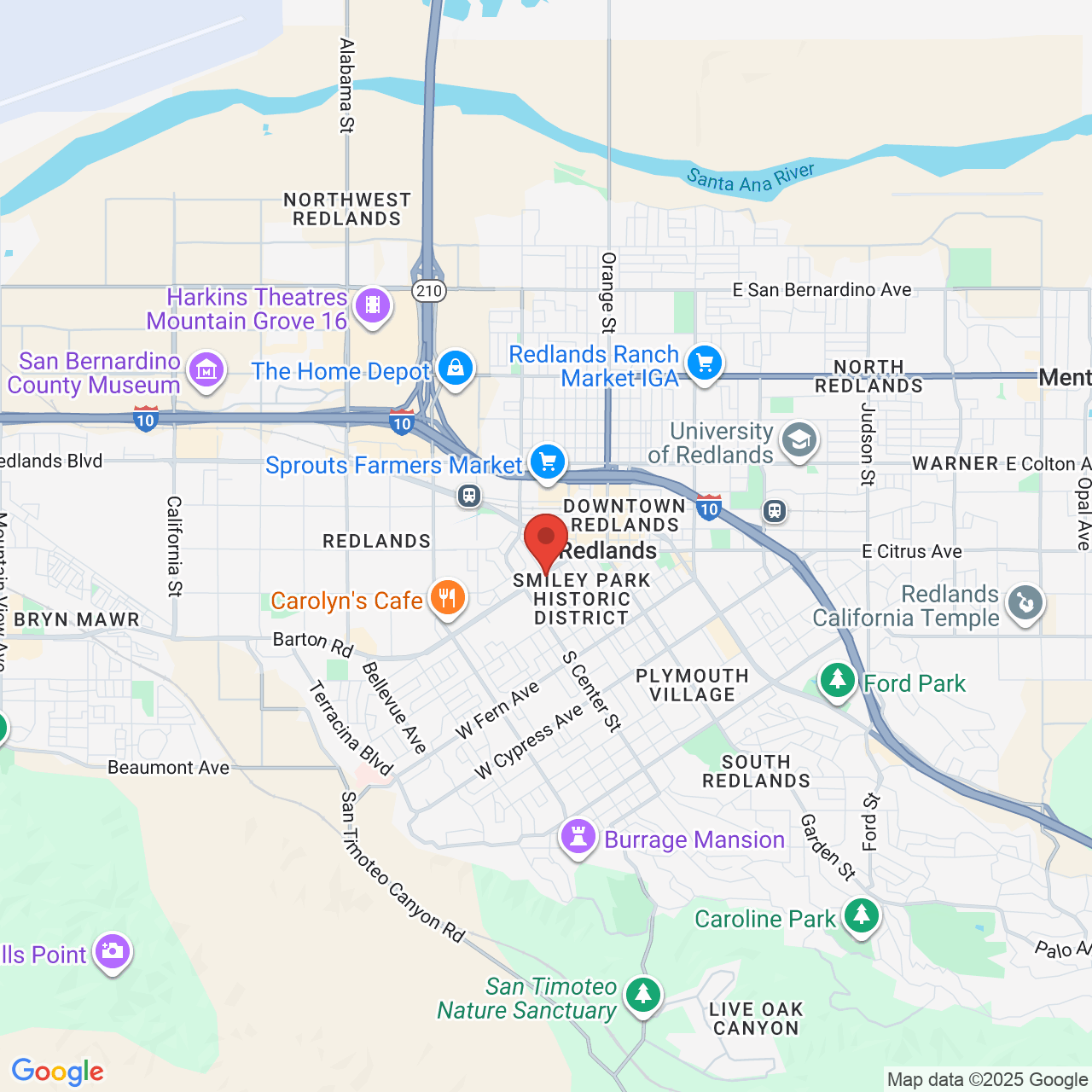 Google map image of our location in 503 Brookside Ave Redlands, CA